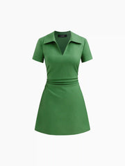 Linen-blend Polo Ruched Mini Dress