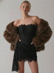 Lace Sculptural Tube Draped Bobycon Mini Dress