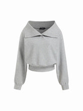Cotton-blend Asymmetrical Collar Long Sleeve Cinched Waist Sweatshirt