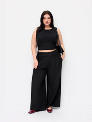 Mid Rise Stripe Buckle Wide Leg Trousers Curve & Plus