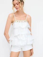 Seashell Detail Tiered Ruffled Cami Blouse