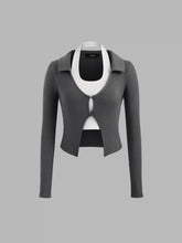 Halter Two Tone Long Sleeve Crop Top