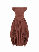 Cotton Off-Shoulder Plaid Draped Maxi Dress