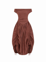Cotton Off-Shoulder Plaid Draped Maxi Dress