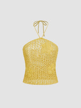 Knitted Crochet Halter Neckline Floral Hollow Out Top