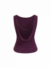 High Stretch Boat Neck Backless Chain Detail Draped Crop Tank Top