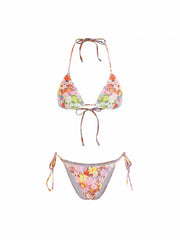 Floral Halter Neck Triangle Tie Side Bikini Set