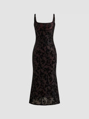 Square Neck Floral Ruched Maxi Dress