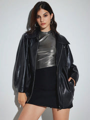 Zip Through Faux Leather Utility Jacket