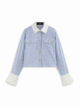 Cotton-blend Striped Collar Metal Detail Shirt
