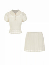 Cotton-blend Lace Peter Pan Collar Top & Mid Rise Mini Skirt Set