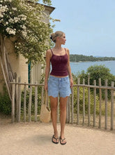 Denim Low Rise Embroidery Floral Scallop Hem Micro Shorts