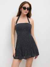 Chiffon Halter Neckline Polka Dot Knotted Mini Dress
