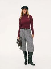 Two Pieces Cotton-blend High Neck Long Sleeve Tee & Tank Top