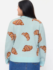 Knit Croissant Pattern Oversized Top Curve & Plus