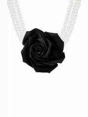 FLOWER & FAUX PEARL LAYERED CHOKER NECKLACE