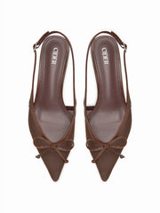 POINTED TOE BOWKNOT DECOR SLINGBACK HEELS