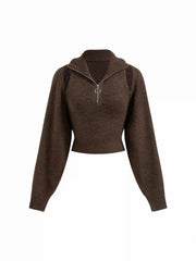 Two Pieces Knit Collar Half Zip Tank Top & Crop Shrug