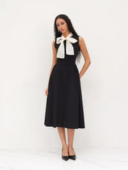 Two Tone Bow Tie Ruffle Midi Dress