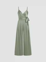 Satin Knotted Pleated Wide Leg Jumpsuit