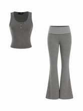Cotton-blend Tank Top & High Rise Polka Dot Flared Trousers Set