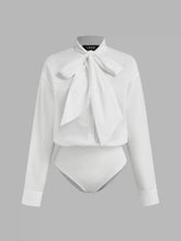 High Neck Knotted Long Sleeve Blouse Bodysuit