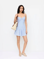 Textured Floral Sweetheart Flared Mini Dress