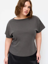 Cotton-blend Boat Neck Short Sleeve Tee Curve & Plus