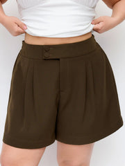 Mid Rise Pleated Button Detailed Pocket Shorts Curve & Plus