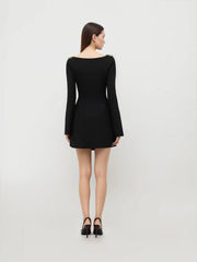 Round Neckline Solid Bowknot Mini Dress