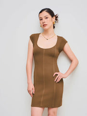 Knitted V-neck Solid Short Sleeve Mini Dress