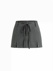 Cotton Low Rise Drawstring Split Mini Skort