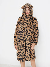 Fleece Hooded Leopard Print Oversized Robe