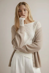 Lace Boat Neck Asymmetrical Hem Ruched Long Sleeve Top