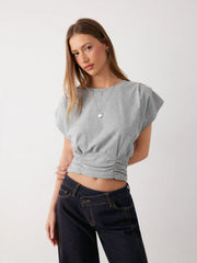 Cotton-blend Ruched Batwing Sleeve Tee
