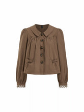 Cotton-blend Collar Puff Sleeve Bowknot Oversized Blouse