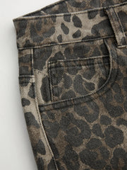 Cider Denim Mid Rise Leopard Barrel-leg Jeans
