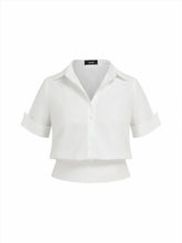 Cotton Collar Middle Sleeve Shirred Hem Shirt Curve & Plus