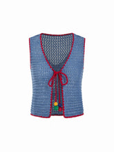 Knit Crochet V-Neck Colorblock Tie Front Bow Oversized Vest