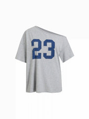 Cotton 23 Graphic Asymmetrical Neck Short Sleeve Oversized Tee