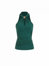 Halter Neckline Beaded Ruched Twist Knotted Top