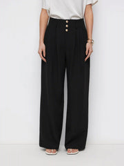 High Rise Pleated Button Wide Leg Trousers