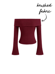 Brushed Fabric Off-shoulder Solid Long Sleeve Top