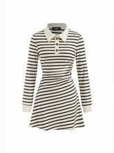 Cotton-blend Stripe Collar Long Sleeve Mini Dress