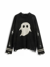 Knit Ghost Pattern Stripe Ripped Oversized Top