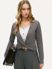 Knit V-Neck Two Tone Twist Front Top