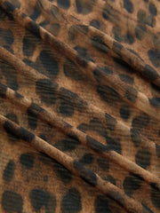 Mesh Leopard Boat Neck Long Sleeve See-through Top With Cami Top
