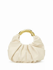 METAL HANDLE PLEATED HANDBAG