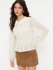 Peter Pan Collar Ruffled Lantern Sleeve Blouse