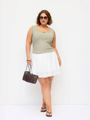 Cotton-blend Mid Rise Textured Bowknot Ruffle Hem Mini Skirt Curve & Plus